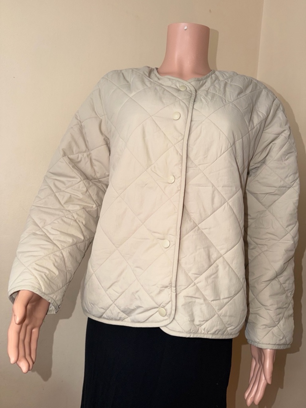 Quilted Cream Lightweight Button-Front Jacket waterproof